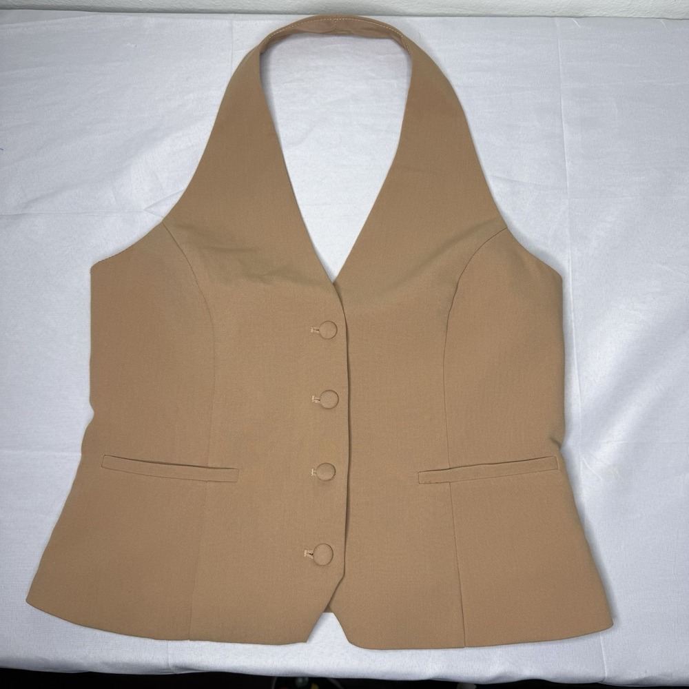 Jason Wu Camel Color Halter Vest Top Lined Minimalist Women's Medium Preppy Tank